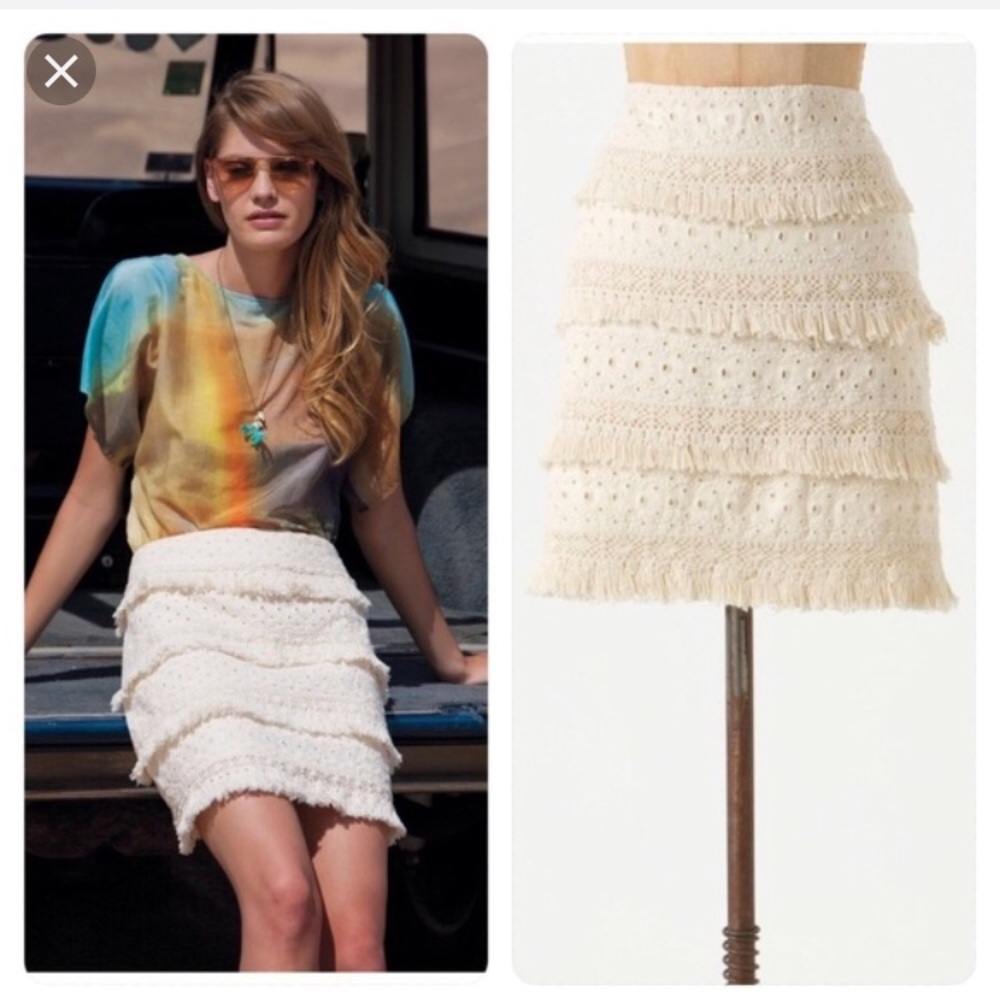 Anthropologie HD Paris sz 6 tiered fringe skirt